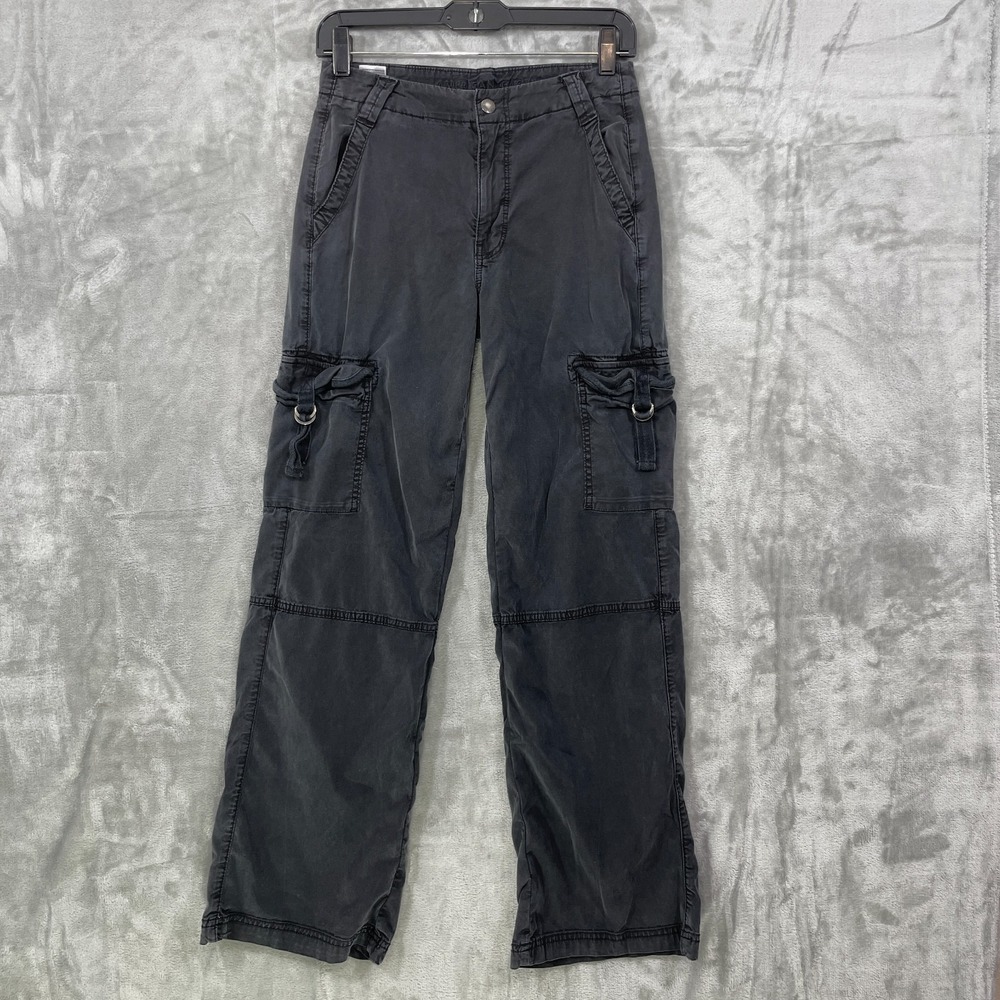 American Eagle Super High Rise Baggy Wide Leg Womens Size 0‎ R Pants Black Cargo